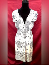 Load image into Gallery viewer, White & Black Paisley V-Neck Summer Dress