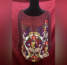 Load image into Gallery viewer, New York &amp; Company Red and White 3/4 Sleeve Graphic Blouse
