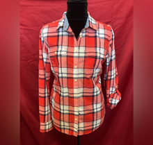 Load image into Gallery viewer, Red and White Plaid Button-Up Shirt
