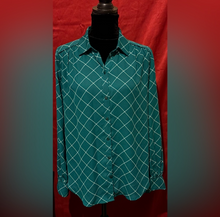 Load image into Gallery viewer, Worthington Teal Blouse with White Diamond Pattern
