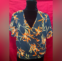Load image into Gallery viewer, Floral Wrap Top - Navy Blue and Orange
