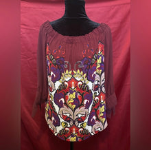 Load image into Gallery viewer, New York &amp; Company Red and White 3/4 Sleeve Graphic Blouse
