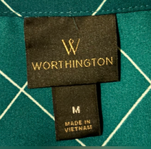 Load image into Gallery viewer, Worthington Teal Blouse with White Diamond Pattern

