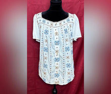 Load image into Gallery viewer, Embroidered White and Blue Women's Top
