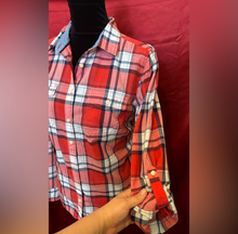 Load image into Gallery viewer, Red and White Plaid Button-Up Shirt
