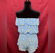 Load image into Gallery viewer, Floral Blue Off-Shoulder Romper
