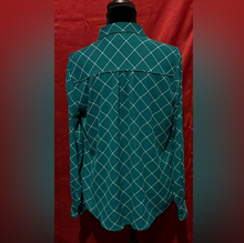 Load image into Gallery viewer, Worthington Teal Blouse with White Diamond Pattern
