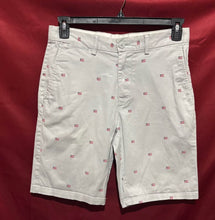Load image into Gallery viewer, White Old Navy Men's Flat Front Shorts with Tiny Red Flag Embroidery
