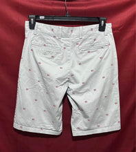 Load image into Gallery viewer, White Old Navy Men's Flat Front Shorts with Tiny Red Flag Embroidery
