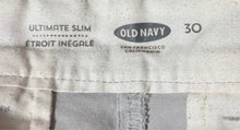 Load image into Gallery viewer, White Old Navy Men's Flat Front Shorts with Tiny Red Flag Embroidery
