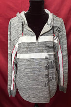 Load image into Gallery viewer, Victoria's Secret Gray Hooded Zip Sweater with White &amp; Red Trim
