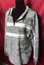 Load image into Gallery viewer, Victoria's Secret Gray Hooded Zip Sweater with White &amp; Red Trim

